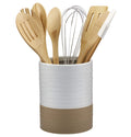 White Serveware 8 Piece Cooking Utensil Set with Utensil Crock