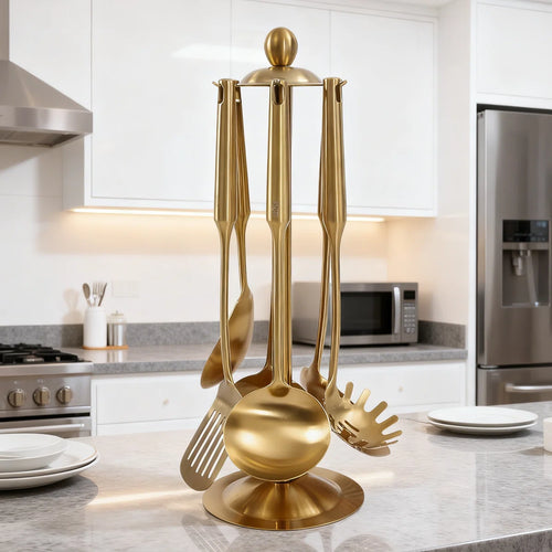 7-Piece Stainless Steel Kitchen Cooking Utensil Set with Holder