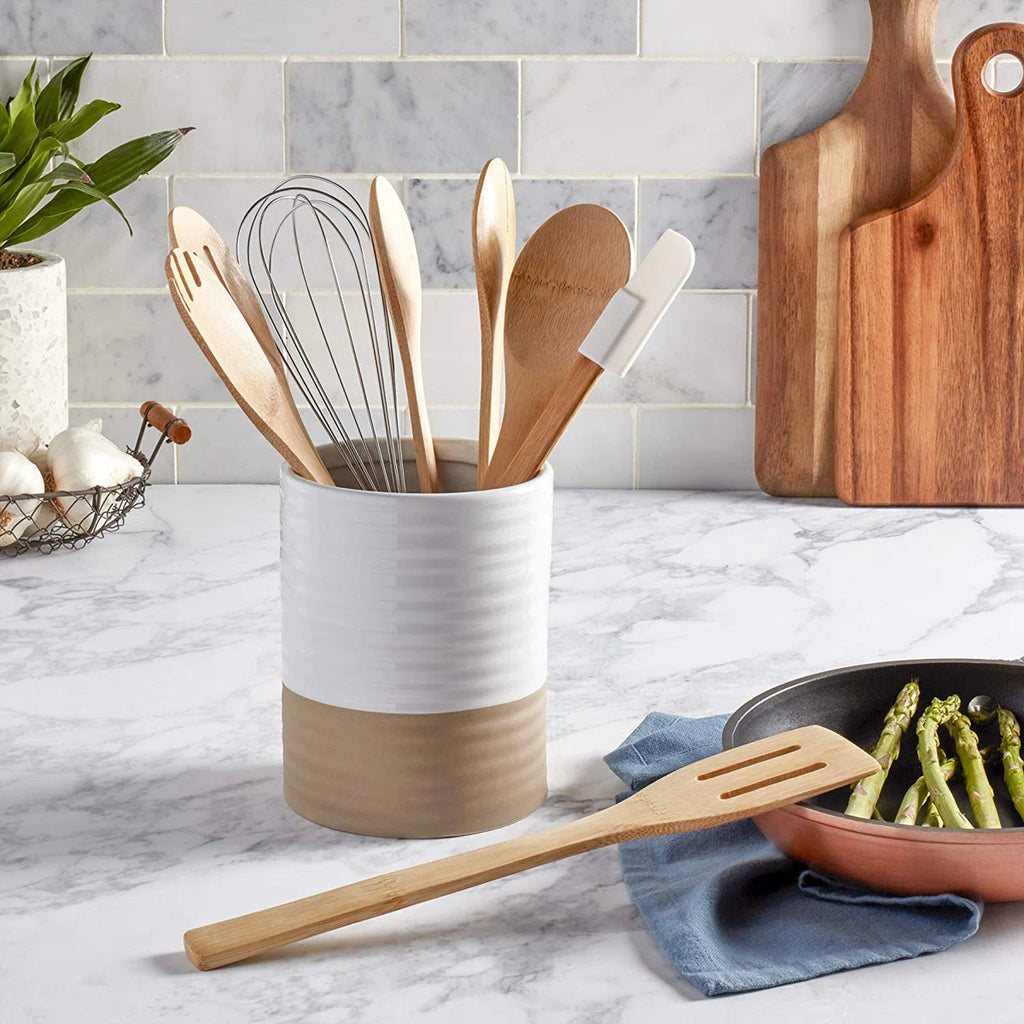 White Serveware 8 Piece Cooking Utensil Set with Utensil Crock