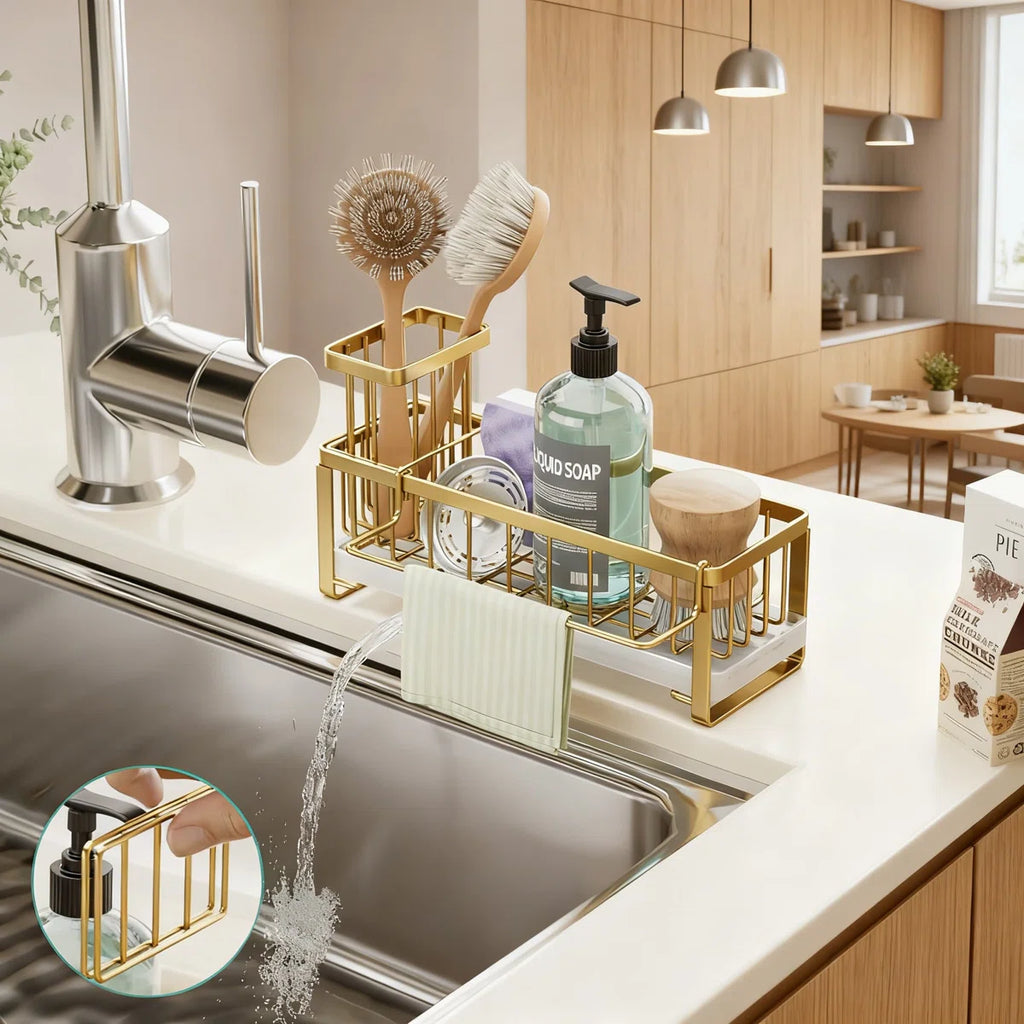 Stainless Steel Sponge Holder For Kitchen Sink With Self-Draining Design, Removable Brush And Dishcloth Holder, Countertop Organizer For Efficient Cleaning