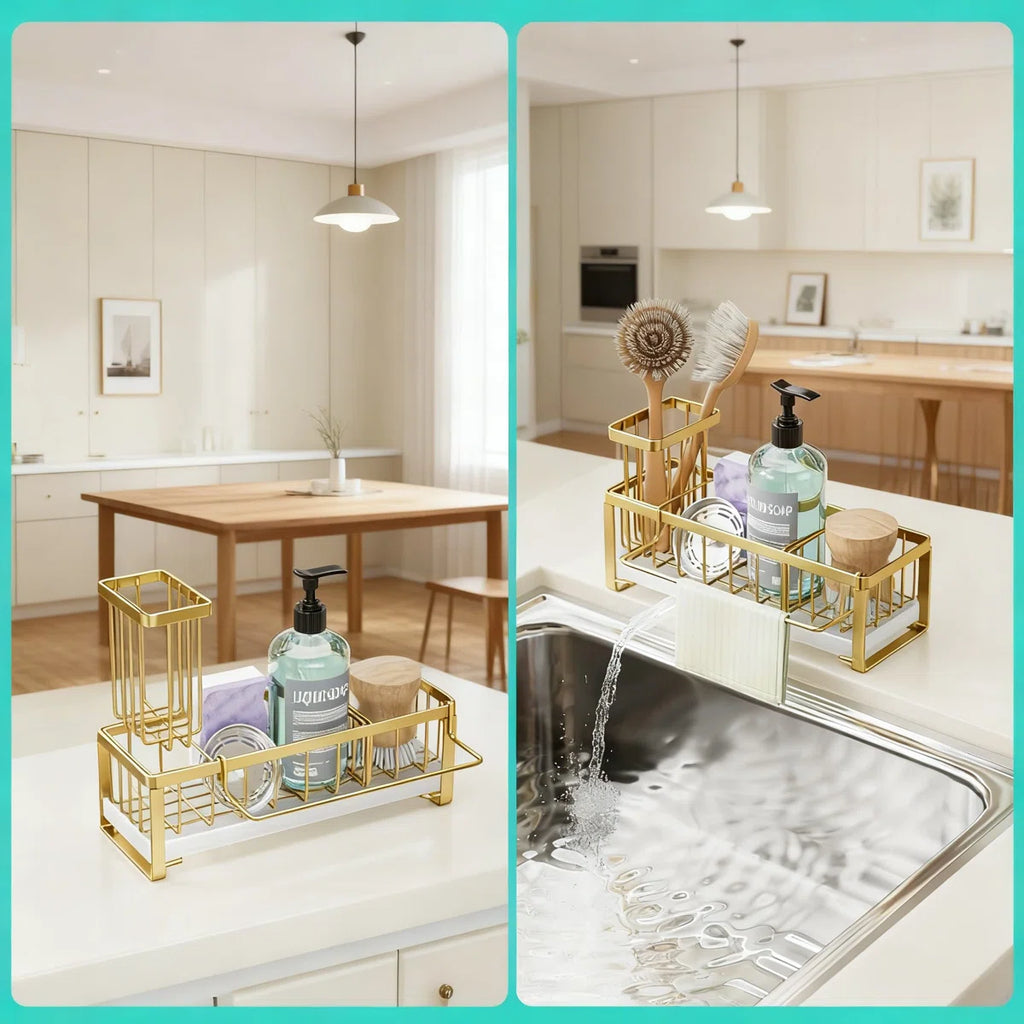 Stainless Steel Sponge Holder For Kitchen Sink With Self-Draining Design, Removable Brush And Dishcloth Holder, Countertop Organizer For Efficient Cleaning